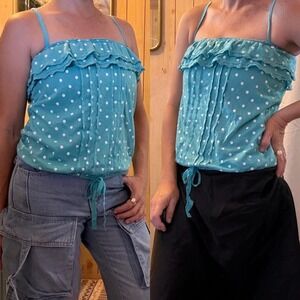 3 FOR $15‎ DEAL / Y2K Aeropostale Teal Polkadot Cami Top - PVBUNDLE